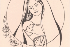 Our Lady of Mount Carmel<br>Individual card (blank inside) in black ink on pastel card stock with white envelope. Size 4 3/4 x 6 1/2.