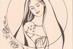 Our Lady of Mount CarmelIndividual card (blank inside) in black ink on pastel card stock with white envelope. Size 4 3/4 x 6 1/2.