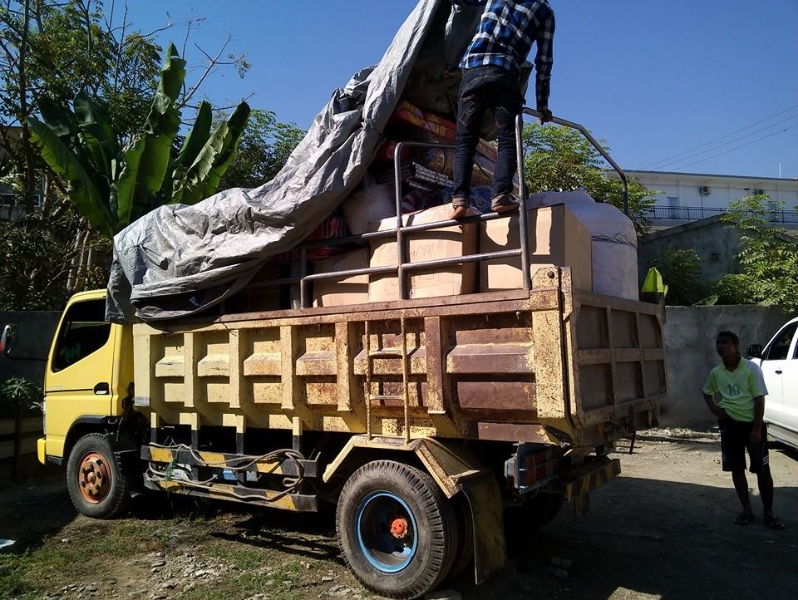 The truck that will bring supplies to the convent
